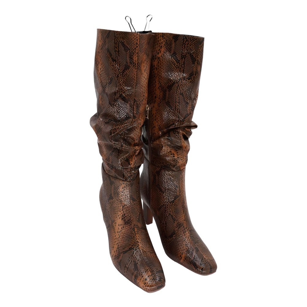 Smash Shoes Women's Fallon Knee High Slouch Dress Boots Brown Snakeskin Size 10M